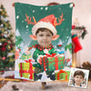 Personalized Baby Christmas Custom Photo Blanket, Baby Reindeer Hord Blanket, Christmas Blanket, Boy Santa Hat Blanket, Christmas Gift
