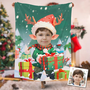USA Printed Custom Blanket, Baby Christmas Blanket, Personalized Blanket, Baby Reindeer Hord Blanket, Christmas Blanket Custom Photo, Boy Santa Hat Blanket, Boy Blanket, Baby Shower Gift Sherpa Blanket, Fleece Blanket
