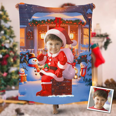 USA Printed Custom Blanket, Christmas Gift Santa Claus Boy Blanket, Personalized Blanket, Santa Claus Boy Blanket, Baby Christmas Blanket, Baby Custom Photo Blanket, Boy Blanket, Xmas Gift for Baby, Christmas Sherpa Blanket, Fleece Blanket