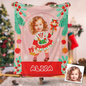 Personalized Girl Christmas Custom Photo Blanket, Christmas Clothes Cute Girl Blanket, Baby Christmas Blanket, Christmas Gift