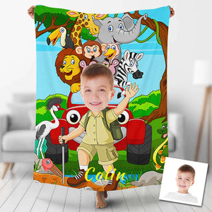 Personalized Animals Detector Boy Custom Photo Blanket, Detector Boy Blanket, Boy And Animals Blanket, Boy Blanket, Christmas Gift