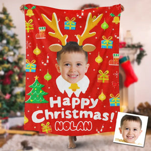 USA Printed Custom Blanket, Baby Reindeer Christmas Blanket, Personalized Blanket, Reindeer Face Blanket, Baby Christmas Blanket, Custom Name And Photo Blanket, Boy Blanket, Baby Shower Gift, Christmas Sherpa Blanket, Fleece Blanket