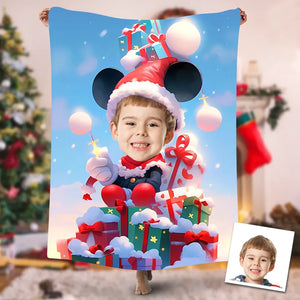 USA Printed Custom Blanket, Christmas Mouse Boy Blanket, Personalized Blanket, Christmas Mouse Blanket, Boy Blanket, Christmas Boy Blanket, Mouse Boy Blanket, Xmas Gift for Boy, Christmas Sherpa Blanket, Fleece Blanket