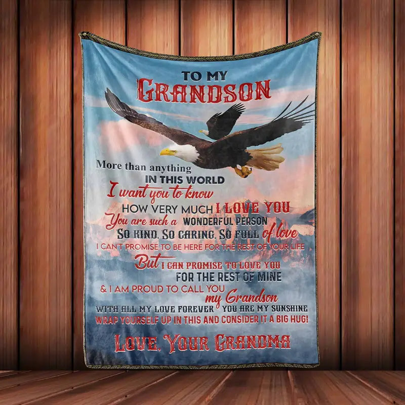 Personalized Grandson Blanket, Custom To My Grandson Eagle Blanket, Message Blanket, Flying Eagle Blanket, Son Blanket, Baby Shower Gift
