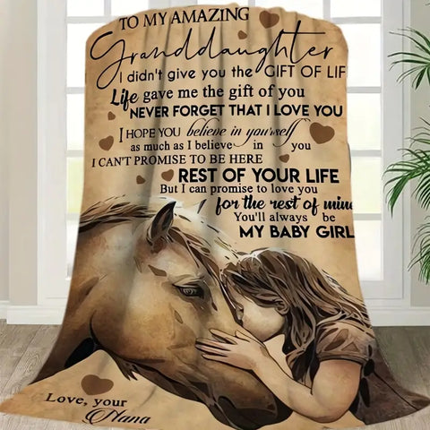 USA Printed Custom Blanket, Horse To My Granddaughter Blanket, Personalized Name Blanket, Message Blanket, Horse And Girl Blanket, Granddaughter Blanket From Nana, Girl Sherpa Blanket, Fleece Blanket, Baby Shower Gift