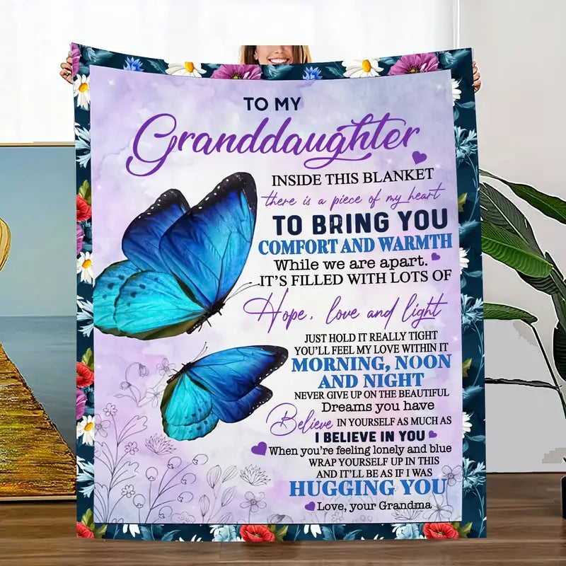 Personalized Granddaughter Blanket, Custom Butterfly Granddaughter Blanket, To My Granddaughter Blanket, Message Blanket, Gift From Grandma