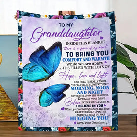 Personalized Granddaughter Blanket, Custom Butterfly Granddaughter Blanket, To My Granddaughter Blanket, Message Blanket, Gift From Grandma