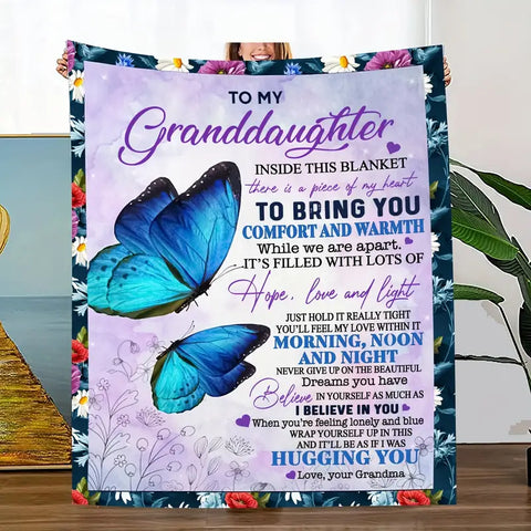 USA Printed Custom Blanket, Butterfly To My Granddaughter Blanket, Personalized Name Blanket, Message Blanket, Butterfly Granddaughter Blanket, Girl Sherpa Blanket, Fleece Blanket, Baby Shower Gift, Gift From Grandma For Granddaughter