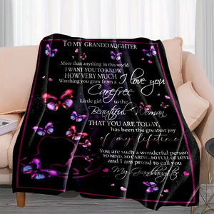 Personalized Granddaughter Blanket, Custom Violet Butterfly To My Granddaughter Blanket, Message Blanket, Butterfly Blanket For Granddaughter