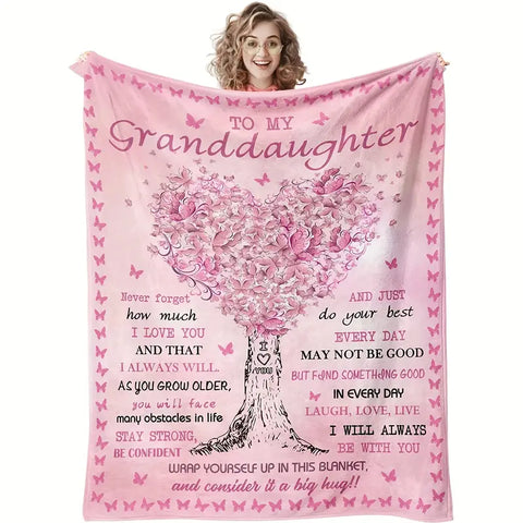 USA Printed Custom Blanket, To My Granddaughter Blanket Pink Heart Tree, Personalized Name Blanket, Message Blanket, Granddaughter Blanket, Girl Sherpa Blanket, Fleece Blanket, Baby Shower Gift, Gift For Granddaughter