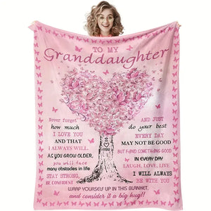 Personalized Granddaughter Blanket, Custom Granddaughter Pink Heart Tree Blanket, To My Granddaughter, Message Blanket, Granddaughter Gift
