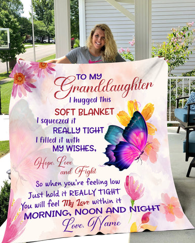 USA Printed Custom Blanket, Butterfly To My Granddaughter Blanket, Personalized Name Blanket, Butterfly Blanket, Granddaughter Blanket, Message Blanket, Girl Sherpa Blanket, Fleece Blanket, Baby Shower Gift, Gift From Grandma For Granddaughter