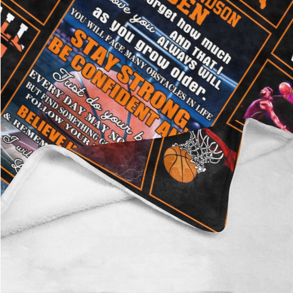 Personalized Basketball Blanket, Custom Basketball Son Blanket, To My Grandson Blanket, Message Blanket, Sport Blanket, Basketball Lovers Gift