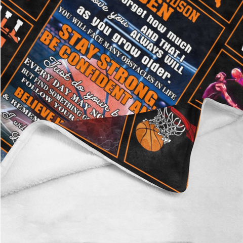 Image of USA Printed Custom Blanket, Basketball To My Grandson Blanket, Personalized Blanket, Basketball Blanket, Message Blanket, Sport Blanket, Basketball Grandson Blanket, Boy Blanket, Custom Name Blanket, Sherpa Blanket, Fleece Blanket