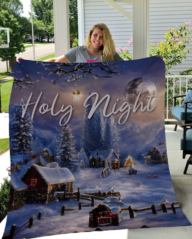 Image of Personalized Holy Night Blanket, Personalized Blanket, Christmas Blanket, Sherpa Blanket, Fleece Blanket, Christmas Gift