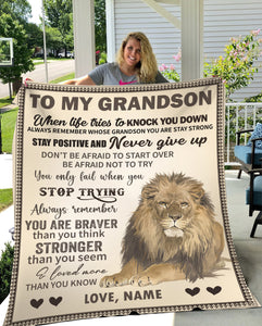 Personalized Lion To My Grandson Blanket, Custom Grandson Blanket, Message Blanket, Birthday Gift Blanket, Gift For Grandson