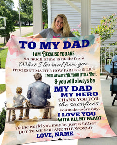 USA Printed Custom Blanket, To My Dad Blanket, Personalized Blanket, Message Blanket, Father's Day Blanket, Gift for Dad, Gift from Son
