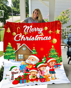 USA Printed Custom Blanket, Merry Christmas Minky Blanket, Sherpa Blanket, Fleece Blanket, Kids Christmas Gift