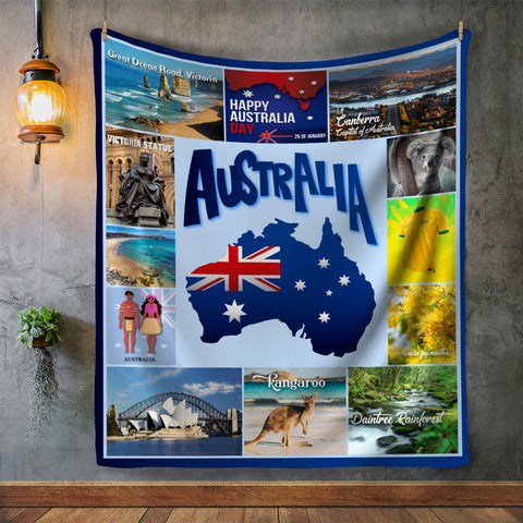 Image of Personalized AUSTRALIA Custom Blanket, Minky Blanket, Fleece Blanket, Sherpa Blanket, Gift for Mom, for Her