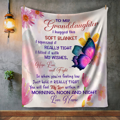 Image of Personalized To My Granddaughter Blanket, Custom Floral Butterfly Granddaughter Blanket, Message Blanket, Birthday Gift, Gift For Granddaughter