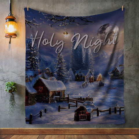 Image of USA Printed Custom Blanket, Holy Night Blanket, Personalized Blanket, Christmas Blanket, Sherpa Blanket, Fleece Blanket, Christmas Gift