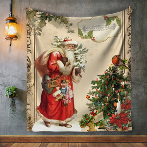 USA Printed Custom Blanket, Santa Blanket, Vintage  Blanket, Personalized Blanket, Christmas Blanket, Sherpa Blanket, Fleece Blanket, Christmas Gift