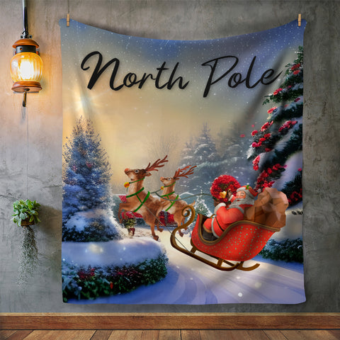 Image of Personalized North Pole Blanket, Personalized Blanket, Christmas Blanket, Sherpa Blanket, Fleece Blanket, Christmas Gift