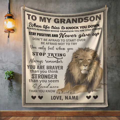 Image of Personalized Lion To My Grandson Blanket, Custom Grandson Blanket, Message Blanket, Birthday Gift Blanket, Gift For Grandson