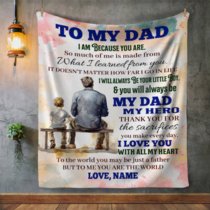 Personalized To My Dad Blanket, Dad & Son Message Blanket, Father's Day Blanket, Gift for Dad, Gift from Son, Father's Day Gift