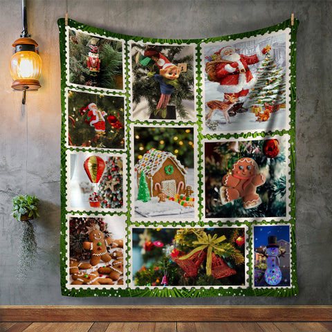 Image of USA Printed Custom Blanket, Christmas Holiday Postage Stamp Blanket,