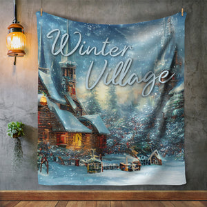 USA Printed Custom Blanket, Winter Village Blanket, Personalized Blanket, Christmas Blanket, Sherpa Blanket, Fleece Blanket, Christmas Gift