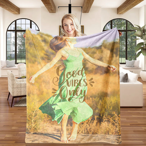 Image of Personalized Good Vibes Blanket, Good Vibe Only Blanket, Motivational Blanket, Girl Positive Blanket, Message Blanket, Birthday Gift Blanket