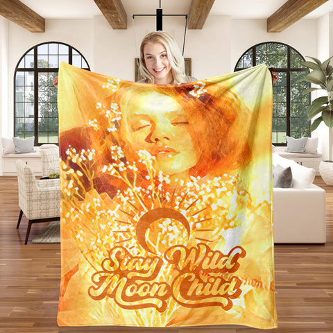 Image of USA Printed Custom Blanket - Minky Blanket, Sherpa Blanket, Fleece Blanket, "Stay Wild Mon Child", Birthday Gift Blanket, Personalized Blanket