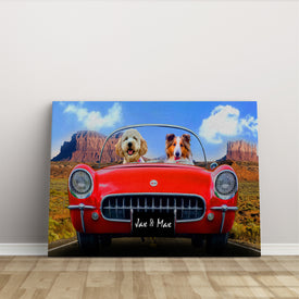 Personalized Red Car Dog Canvas, Custom Pet Photo Canvas, Dog Lovers Wall Art Home Decor, Pet Owner Gifts