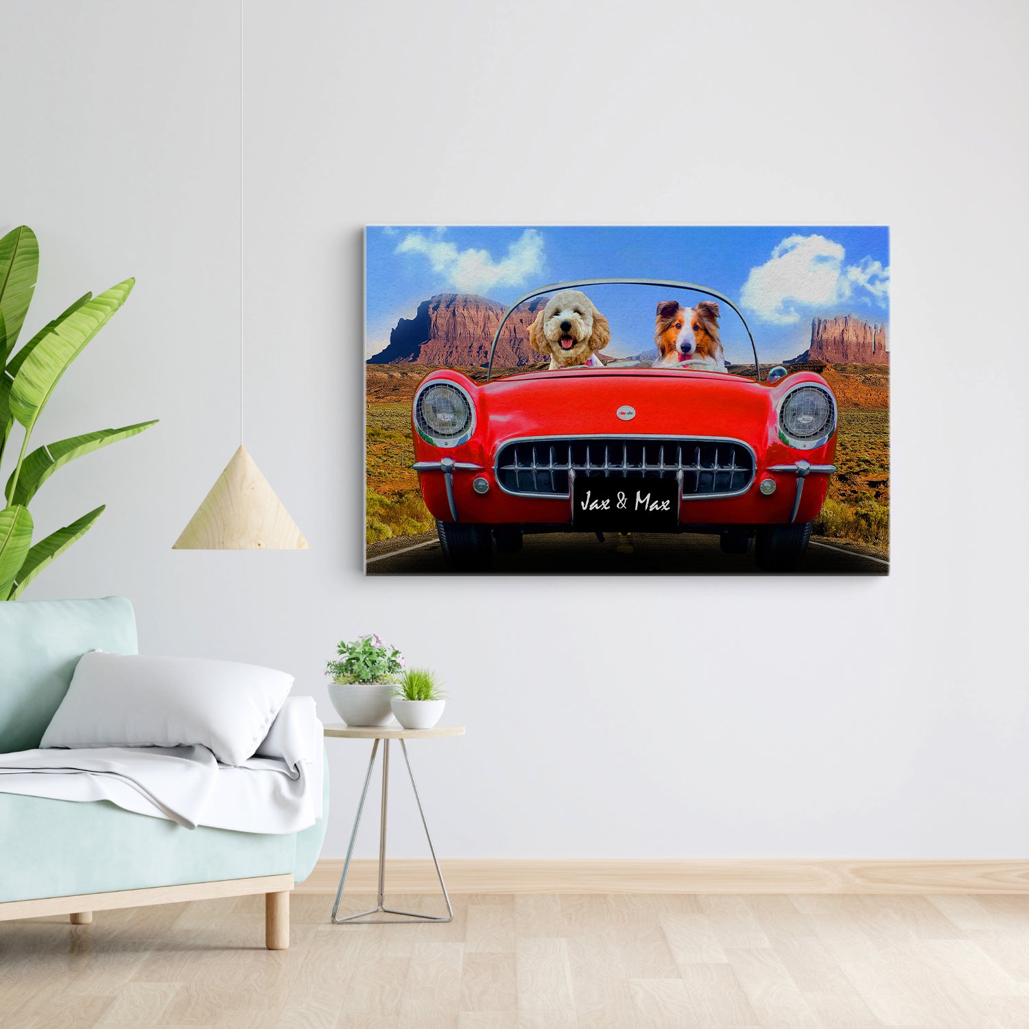 Personalized Red Car Dog Canvas, Custom Pet Photo Canvas, Dog Lovers Wall Art Home Decor, Pet Owner Gifts