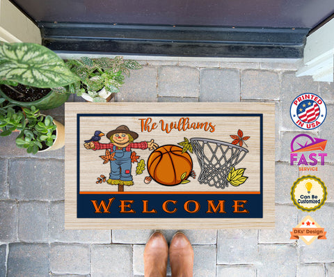 USA MADE Custom Thanksgiving Doormat | Thanksgiving Basketball Lovers Custom Name Doormat | Personalized Basketball Doormat, Thanksgiving Floormat, Kitchenmat Home Decor