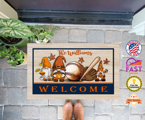 USA MADE Custom Thanksgiving Doormat | Thanksgiving Baseball Lovers Custom Name Doormat | Personalized Baseball Doormat, Thanksgiving Floormat, Kitchenmat Home Decor
