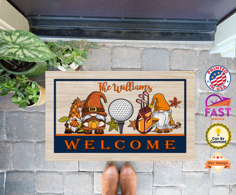 USA MADE Custom Thanksgiving Doormat | Thanksgiving Golf Lovers Custom Name Doormat | Personalized Golf Doormat, Thanksgiving Floormat, Kitchenmat Home Decor