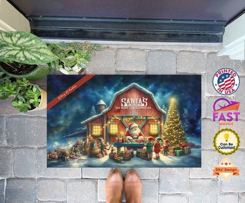 USA MADE Merry Christmas Doormat, Santa's Workshop Doormat, Christmas Floor Mat, Kitchen Mat, Home Decor, Holiday Door Mat, Christmas Rug, Gift