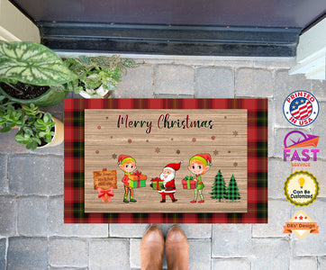 USA MADE Custom Christmas Doormat | Elf Santa Workshop Custom Name Doormat | Personalized Christmas Doormat, Floormat, Kitchenmat Home Decor