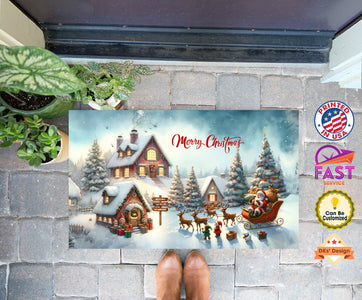 USA MADE Merry Christmas Doormat, Santa Workshop 2 Doormat, Christmas Floor Mat, Kitchen Mat, Home Decor, Holiday Door Mat, Christmas Rug, Gift