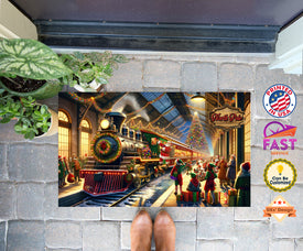 Personalized Christmas Doormat, Holiday Express Train Doormat, Christmas Floor Mat, Christmas Rug