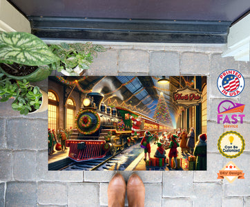 USA MADE Merry Christmas Doormat, Holiday Express Train Doormat, Christmas Floor Mat, Kitchen Mat, Home Decor, Holiday Door Mat, Christmas Rug, Gift