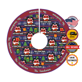 Personalized Name Christmas Tree Skirt, Here Come Santa Tree Skirt, Christmas Tree Skirt 44″× 44″, Christmas Gift