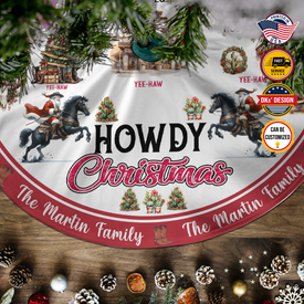 Personalized Name Christmas Tree Skirt, Christmas Cowboy Tree Skirt, Christmas Tree Skirt 44''x44'', Christmas Gift