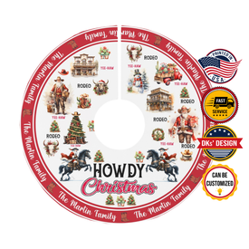 Personalized Name Christmas Tree Skirt, Christmas Cowboy Tree Skirt, Christmas Tree Skirt 44''x44'', Christmas Gift