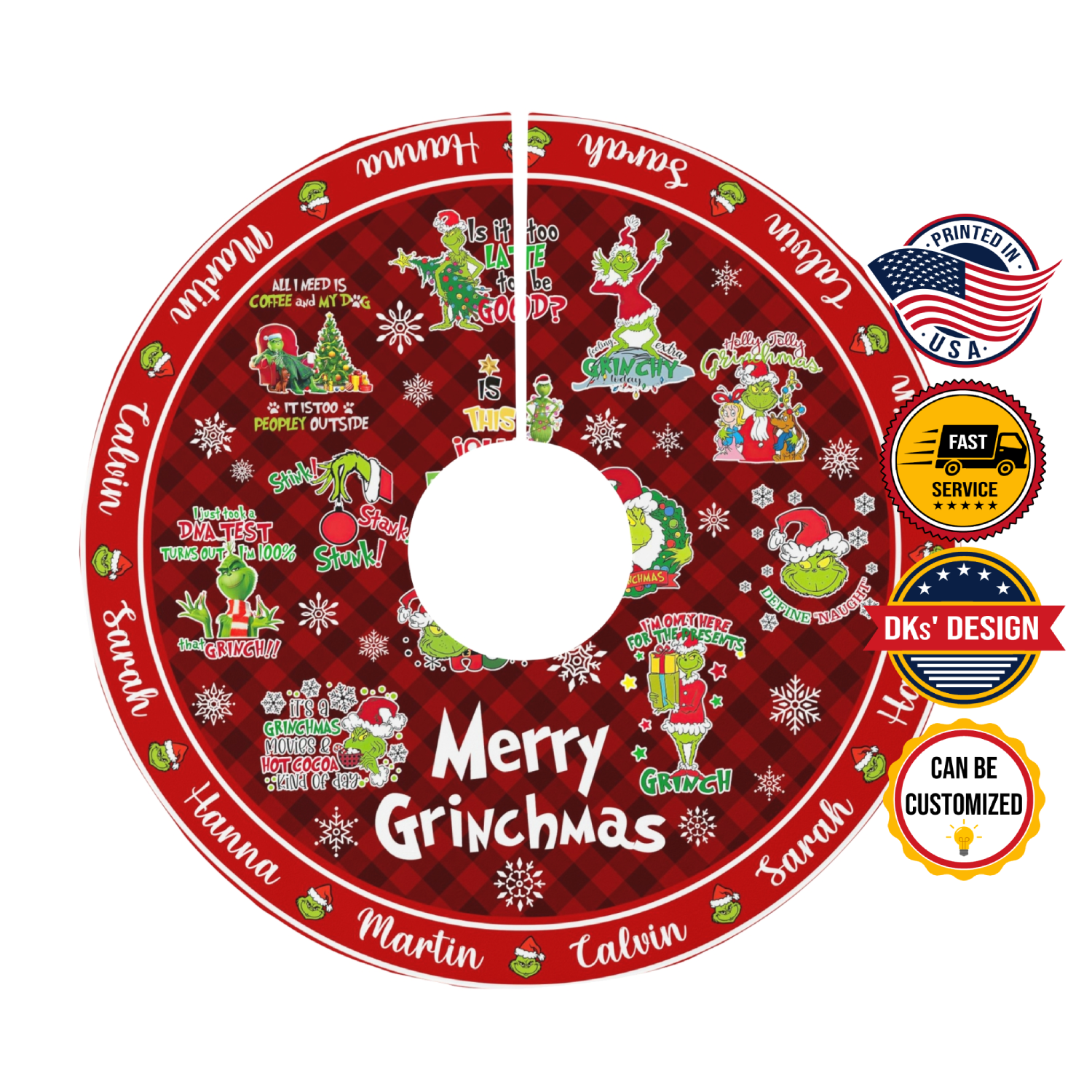 Personalized Name Christmas Tree Skirt, Merry Grinchmas Grinch Tree Skirt, 44″× 44″ Tree Skirt, Christmas Tree Decorations, Christmas Gifts