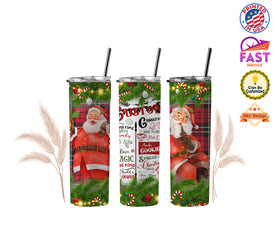 Personalized Name Christmas Tumbler, Santa Tumbler, Christmas Spend Time With Family, 20 oz Stainless Steel Skinny Tumblers with Straw