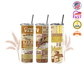 Personalized Cowboy Tumbler | The Heart Of A Cowboy Cowboy Party Tumbler, 20 oz Stainless Steel Skinny Tumblers with Straw