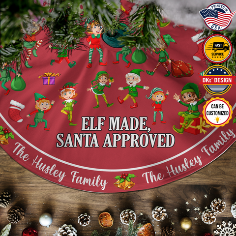 Image of Personalized Name Tree Skirt, Christmas Elf Made Santa Approved Tree Skirt, 44″× 44″ Tree Skirt, Christmas Tree Decorations, Christmas Gifts